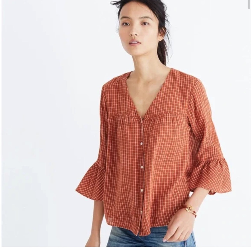 Madewell Veranda Bell Sleeve Windowpane Shirt